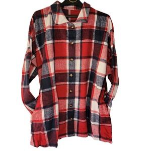 SHEWIN Plaid Flannel Shirt Jacket Oversized Shacket Button‎ Front 2XL